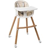 FANTASK 2-in-1 Babyhochstuhl, Kinderhochstuhl aus Holz, Treppenhochstuhl, Kombihochstuhl Baby, Holzhochstuhl Kinder mit vertellbare Ablage und Fußstütze, für Kleinkinder und Säuglinge