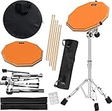 Slint Übungs Drum Pad Snare Drum Stand & Schlagzeug Sticks - Doppelseitiges 30 cm Drum Pad Set & 10 cm Snare Drum - Leises Drumpad Set, Drumpad Ständer & Drumsticks - Schlagzeug Erwachsene & Kinder