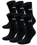 6 Paar PUMA Unisex Crew Socks Socken Sportsocken MIT FROTTEESOHLE (43-46, Schwarz)