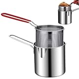 Frittiche Mit Korb - Mini Fryer Pot | Frittiertopf | Kreativ 304 Edelstahl Kleine Friteuse | Multifunktionales Kochgeschirr Zum Braten Von Hühnerbeinen, Getrocknetem, Chips, Hühnerkoteletts Und