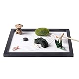 Zen Garten Set, Zen Sand Meditations-Ornamente, Mini Meditation Rock und Sand Garden Holzsockel, Buddha, weißer Sand, chinesisches Ornament für Entspannung Meditation (574)