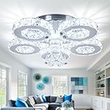 FRIXCHUR Kristall Kronleuchter LED Deckenleuchte 5-Ringe Moderne Kronleuchter Leuchte für Wohnzimmer Schlafzimmer Küche (Kühl Weiß)
