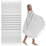 Winthome Hamamtuch Weich 100x180cm- Strandtuch Leicht Platzsparend, Handtuch Saugstark, Schnelltrocknend, Badetuch Baumwolle Sandfrei Vielseitiges für Damen Herren Saunahandtuch Strandkleider (1 Pack)