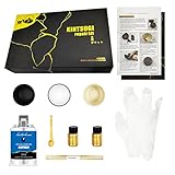 Kintsugi kit, Kintsugi Reparatur Set, gold Kintsugi Repair Kit reparieren Sie sinnvolle Keramik mit Goldpigment-Kleber – kommt mit zwei Übungs-Keramikbechern für Anfänger