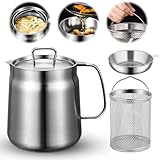 Frittiertopf, 2L Fettbehälter Rostfreier Stahl Speckfett, Ölbehälter mit Feinmaschfilter, 304 Stainless Steel Multifunctional Oil Strainer Pot zum Backen,Kochen,Öle, Aufbewahrung