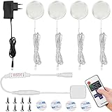 ALFFREUDE Heller Schrankbeleuchtung LED Unterbauleuchte Warmweiß 4er LED Schrankleuchten Vitrinenbeleuchtung mit Fernbedienung Dimmbar, 11 Lichtmodi 12V 2,5W Regalbeleuchtungen Möbelleuchte