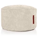 Green Bean Pouf-Kissen 45x25cm mit EPS-Perlen Füllung & Cordstoff Bodenkissen Liegekissen Sitzkissen Sitzhocker Sessel Kinder Erwachsene Stoff Hocker Ablage Beige