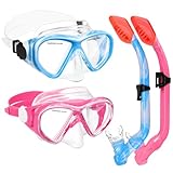Kinder-Schnorchel-Set, Schnorchelausrüstung für Kinder, Jugendliche, Mädchen, Alter 5–15 Jahre, Tauchmaske und Schnorcheln, 180-Grad-Panoramablick (Z-2Set (Blau, Blau + Pink)
