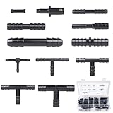 DBREAKS 113 Stück Schlauchverbinder Set, 12 Größen T-verbinder Schlauchverbinder Set, Schlauchverbinder Sortiment, Schlauch Verbindungsstück Schwarz, für Gartenschlauch Anschluss Bewässerungssystem