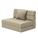 ANONER Schlafsessel Gästesofa mit Schlaffunktion, Klappmatratze mit Memory Schaum & Kissen, Schlafsessel Klappbar für Wohnzimmer Lofts, Doppelgästematratze Waschbar Set, Beige