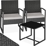 tectake® Rattan Sitzgruppe 2X Sessel mit Tisch, Balkon...