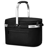 ALLCAMP Faltbar Isoliert Kühltasche - Einkaufskorb Thermo Mit Deckel, Abnehmbarer Picknickkorb 2 Personen, Aluminiumrahmen Kühlkorb, Verdicken Thermokorb