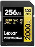 Lexar Professional 2000x SD Karte 256GB, SDXC UHS-II Speicherkarte ohne Lesegerät, Bis Zu 300MB/s Lesen, Class 10, U3, V90 SD Speicherkarte für DSLR, Videokameras in Kinoqualität (LSD2000256G-BNNNG)