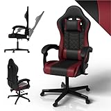 Juskys Gaming Stuhl – PC Stuhl & Bürostuhl in einem, ergonomisch, verstellbare Rückenlehne, höhenverstellbar, Kunstleder Gaming Chair Schwarz/Bordeaux