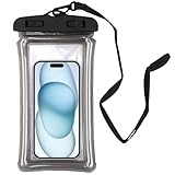 KMANGMAN 1 Pcs Wasserfeste Handyhülle,IPX8 Wasserschutzhülle Handy,wasserdichte Tasche,Handy wasserdichte Hülle zum Tauchen,für iPhone 16 15 Samsung S25 S24,zu 6.7'(Mit Airbag,Transparent Schwarz)