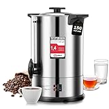 Kaffeemaschine mit Rundfilter 15 L, 150 Tassen / H Kaffee Heißwasserspender, 1500 W Warmhaltebehälter mit Edelstahl, Brüh & Warmhaltefunktion, Sicherheitszapfhahn und Peilglas für Büro, Partys, Café