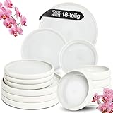 Moritz & Moritz SOLID UNI Geschirrset 6 Personen Creme 18-teilig - Modernes Steinzeug Geschirr Set - Mikrowellen- & Spülmaschinenfest, Essgeschirr, Tafelservice, Kombiservice 6 Personen