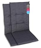 GO-DE Textil Bequeme und attraktive Polsterauflagen für Hochlehner-Gartenstühle (2er-Set, Uni Anthrazit, Hochlehner)