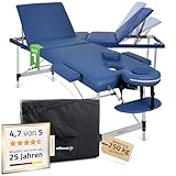 HABYS Adele Massageliege | Klappbar Aluminium 3 Zonen | Massagetisch mit Vollausstattung | 185 x 60 x 80 cm, bis 250 kg | Armlehnen, Kopfstütze, Tragetasche, MDR-Zertifiziert | Blau