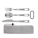 OUTXE Titanium Camping Utensilien Set 3 StückeTitan Löffel Gabel Messer Kombi und tasche, Lunchbox Besteckset und Reisebesteck