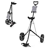 COSTWAY Golf Trolley, 2 Rad Golftrolley klappbar, Golfwagen aus Stahl, mit Scorecardhalter, Golf Bag Push Cart für Anfänger