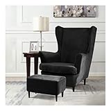 3-Teilige Ohrensessel mit Hocker und Gedehnten Baumwollarmlehnen, Retro Sessel. Staubessicheres, Leicht zu Entfernen und waschbarer Flügelstuhlabdeckung, im Wohnzimmer, im Restaurant (Dunkelgrau)