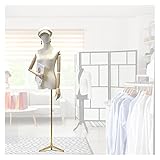 OUPAIAI Schneiderpuppe Damenbüste Weiblich, Schaufensterkörper mit Kopf und Holzhänden für Kleid Schmuck Display Verstellbar 55'-83' Höhe Stativständer Aus Metall(Gold)