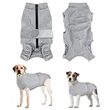 Eyein Hundebody Nach Op, Wundschutzanzüge für hündin Rüde mit Reißverschluss und Klettverschluss Gürtel - Anti-Lecken und Wundschutz, Atmungsaktiv Einteiler für Hunde Nach Op (Grau, M)