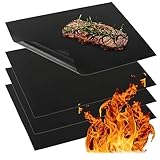 com-four® 4x BBQ Grillmatte aus Teflon - hitzebeständige Backmatte - Antihaft-Grillfolie - Grill- und Backunterlage - wiederverwendbar, zuschneidbar, spülmaschinengeeignet (4 Stück - schwarz)