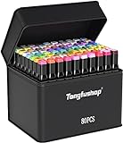 Tongfushop 80 Farben Marker Set, Alkohol Permanenter Marker, Farbe schnell in einer Sekunde, Einzigartiges Doppelkopf-Design, Ausgestattet mit Schwarzer Tragetasche Lagerbasis + 2 Geschenkstiften