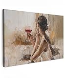 MuchoWow© Leinwand Groß 120x80 cm XXL Deko Schlafzimmer Aesthetic Leinwandbilder Wohnzimmer Gemälde Foto Geschenk Living Room Decoration Moderne Kunstdruck Wanddeko - Ölfarbe - Frau - Wein