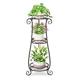 iDavosic.ly Pflanzenständer aus Metall, 3 Etagen, für drinnen und draußen, Schmiedeeisen, Eck-Blumentopfhalter, Regal, 86,4 cm, vertikal, strapazierfähig, für Terrasse, Veranda, Wohnzimmer, Garten