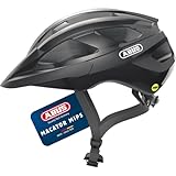 ABUS Rennradhelm Macator MIPS - Fahrradhelm für Einsteiger mit Schirm - geeignet Zopfträger - Damen und Herren - Schwarz Glänzend, Größe M, M (52-58 cm)