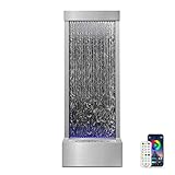 LONGRUN Large Garden Fountain, Indoor Fountain, Waterfall with App Control, LED Lighting, 45.5 x 20 x 123 cm, Stainless Steel Garden Water Wall, Indoor with Pump, Modern Decorative Fountain Waterfall