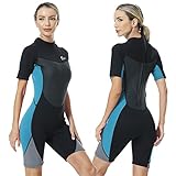 Owntop Neoprenanzug Damen, 3mm Neopren Shorty Neoprenanzüge Kurzarm für Tauchen, Surfen, Schwimmen, Speerfischen (Frauen Blau, M)