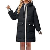 Ydsxlp Steppjacke Damen Elegant Winter Einfarbig Steppmantel mit Kapuze Oversize Dicke Warme Übergangsmantel Lange Winterjacke Langärmlig Kapuzenjacke Wintermantel mit Reißverschluss(A Schwarz,S)