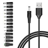 USB auf DC Stecker 5V Kabel, 13 in 1 USB A auf Hohlstecker Ladekabel 1,5M Netzkabel Stromkabel 5,5 X 2,1mm Adapterkabel mit 13 interchageable DC Stecker 5,5x 2,5mm Typ C Mirco USB Mini USB und mehr