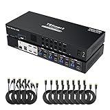 TESmart USB 3.0 HDMI KVM Switch 3 Monitore 4 PC, KVM Umschalter mit EDID Emulators, 4K60Hz, Hotkey-Schalter, und Headset, Audio&Mikrofon, 4 Port HDMI KVM Switches mit Kabel