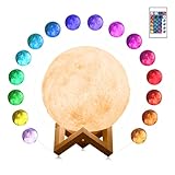 Mondlampe Nachtlicht, Nachttischlampen Schlummerleuchten für Kinder,16 Farben LED Touch Fernbedienung & USB wiederaufladbares 3D Mondlicht Mond-Leuchte mit LED für Kinder, Baby Geburtstagsgeschenk