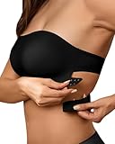 SHARICCA Trägerloser BH Damen ohne Bügel Nahtlos BH ohne Träger Push Up Nahtlos Tube Top BHS Seamless Bralette mit Rutschfestes Silikon(Schwarz-1P02-M)