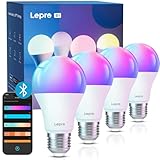 Lepro LED AI-Lampe E27, Smart Bluetooth-Glühbirne B1 Musik Sync, Sprachsteuerung& Mimik-Erkennung, 806lm Smart Bulb, 2700-6500k Bluetooth-Birne, 3500+ RGB-Lichteffekte, kein Hub erforderlich, 4 Stück