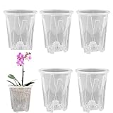 TSLBW 6 Stück Klare Orchideentöpfe Transparente Kunststoff Orchideen Pflanztöpfe mit Drainageloch 14cm Atmungsaktiver Geschlitzter Blumentopf für Indoor Outdoor Garden Balkon