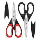 2-Pack Küchenschere Allzweck, Strapazierfähige Schere Küche für Fleisch, Geflügel, Fisch, Spülmaschinenfeste Küchenscheren, Edelstahl Haushaltsschere für die Küchenarbeit Kräuter Gemüse