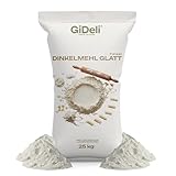 GiDeli Dinkelmehl Typ 630 25kg zum Brot Backen, für Pizza und Kuchen, reines Dinkel Mehl fein