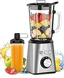 Mixer, Smoothie Maker & Standmixer, Hochgeschwindigkeits Mixer Smoothie Maker 1,5L Glasbehälter&600ml, 1.000 W, 24.000 U/min, 3 Programme, Stufenlose Geschwindigkeit, Edelstahl, für Smoothies, Mixen