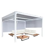 Alu Pergola HWC-L41 mit 3X Seitenwand, Lamellen-Pavillon, stabiles 8cm-Metall-Gestell 3x3,7m - weiß