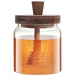 Chase Chic Glas Honig Topf, Klar Honig Glas mit hölzernen Dipper und Deckel Honig Halter Sirup Container mit Drizzler für die Lagerung von Bienenhonig Home Kitchen 27oz