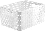 Rotho Country Aufbewahrungskiste 11l in Rattan-Optik, Kunststoff (PP) BPA-frei, weiss, A5+/11l (32.8 x 23.8 x 16.0 cm)