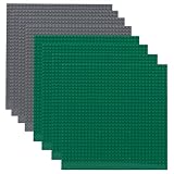 Fousenuk 8 Stück Platten-Set Bauplatte, Grundplatte Platte Plastik mit 32x32 Noppen, Bausteine Platte Grüne und Grau, Classic Bausteine Platte Kompatibelmit MeistenMarken25 x 25 cm