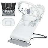 Orzbow Klappbar Babywippe, Tragbarkeit Baby Bouncer für Außenaktivitäten, Verstaubar Baby Wippe mit Spielbogen, 3 Einstellbar Positionen, bis zu 9 Kg, 0-12 Monate, Grau